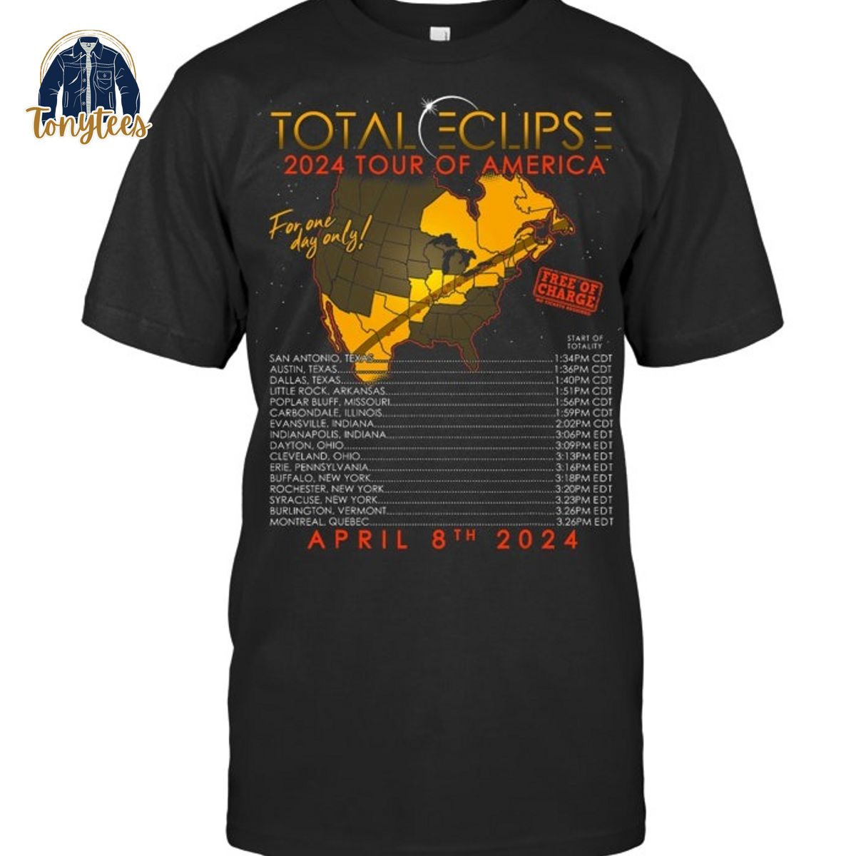 Total Eclipse 2024 Tour Of America April 8th Total Solar Shirt