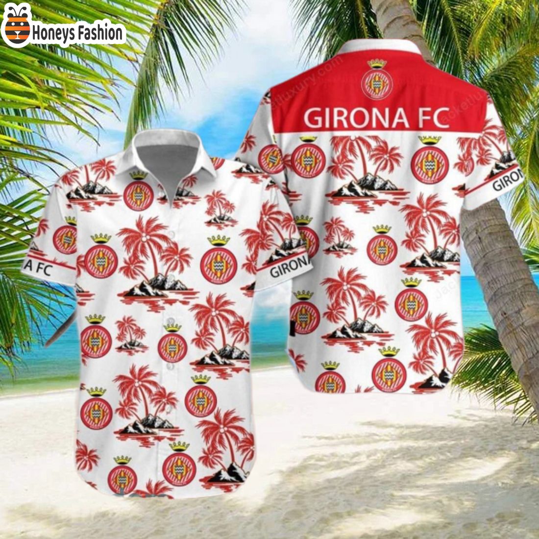 SELLER Girona FC Laliga Red Coconut Hawaiian Shirt