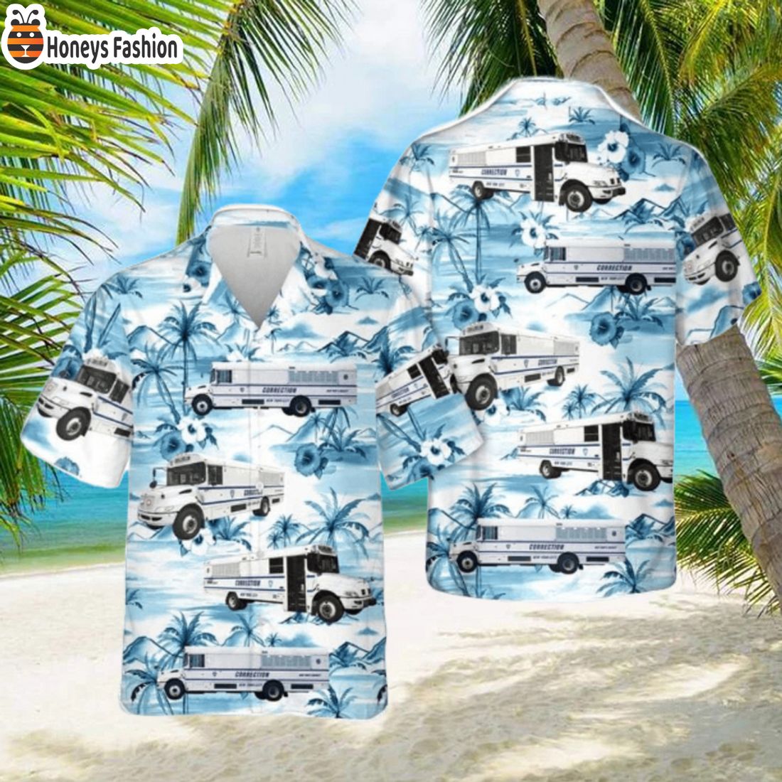 SELLER New York City Department Of Correction Bus Tropical Hawaiian Shirt