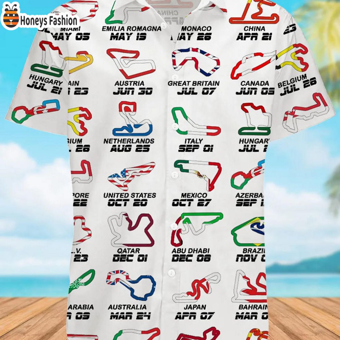 TRENDING Calendar Formula Race Cars 2024 Circuits White Greeting Card Hawaiian Shirt